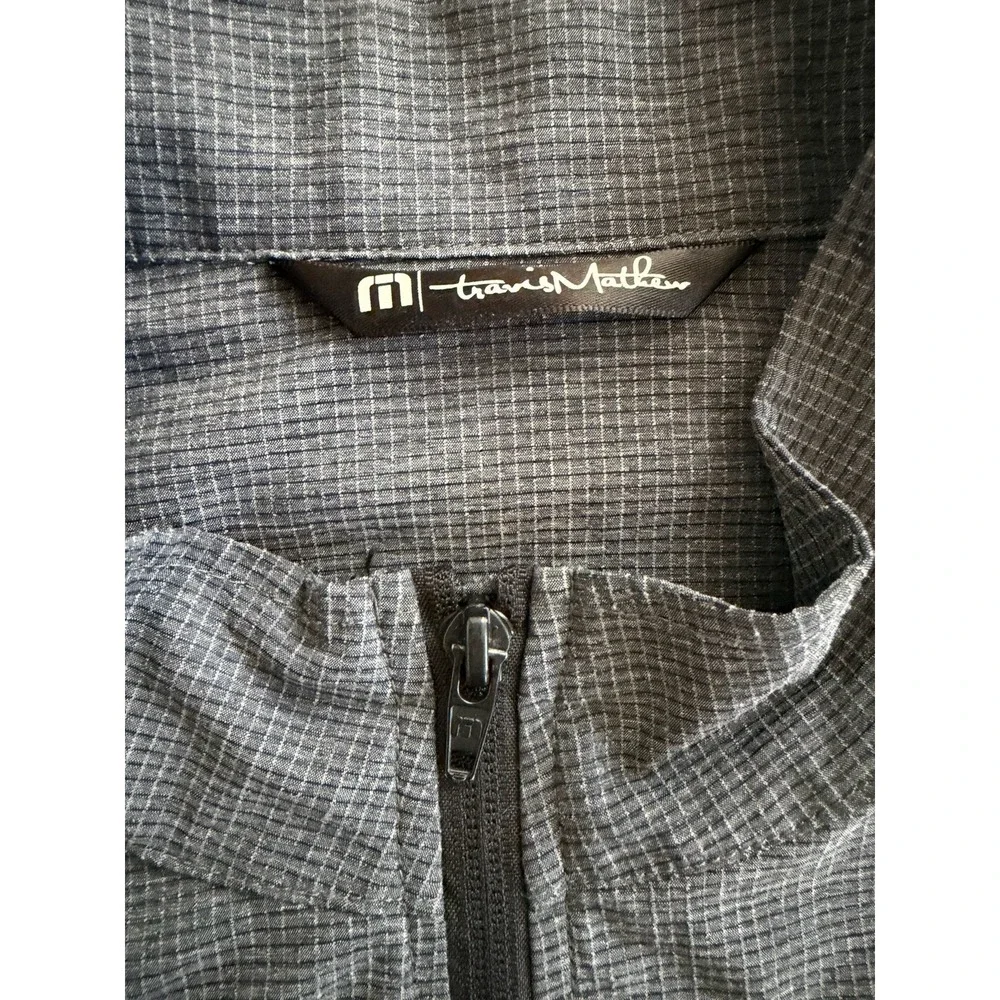 TravisMathew Men's L Gray Plaid Full Zip Lightweight Jacket Golf